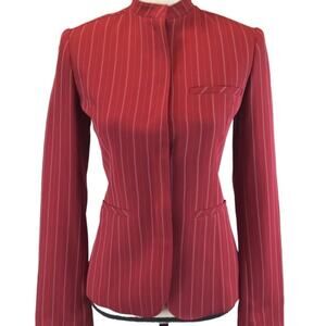 Tristan & Iseut Blazer Jacket Button Down Sz 1 Red Pinstripe Mandarin Military
